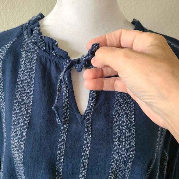 Wonderly Sheer Boho Shirt Top SZ Large Festival‎ Western Country Striped Ruffles - Picture 5 of 13